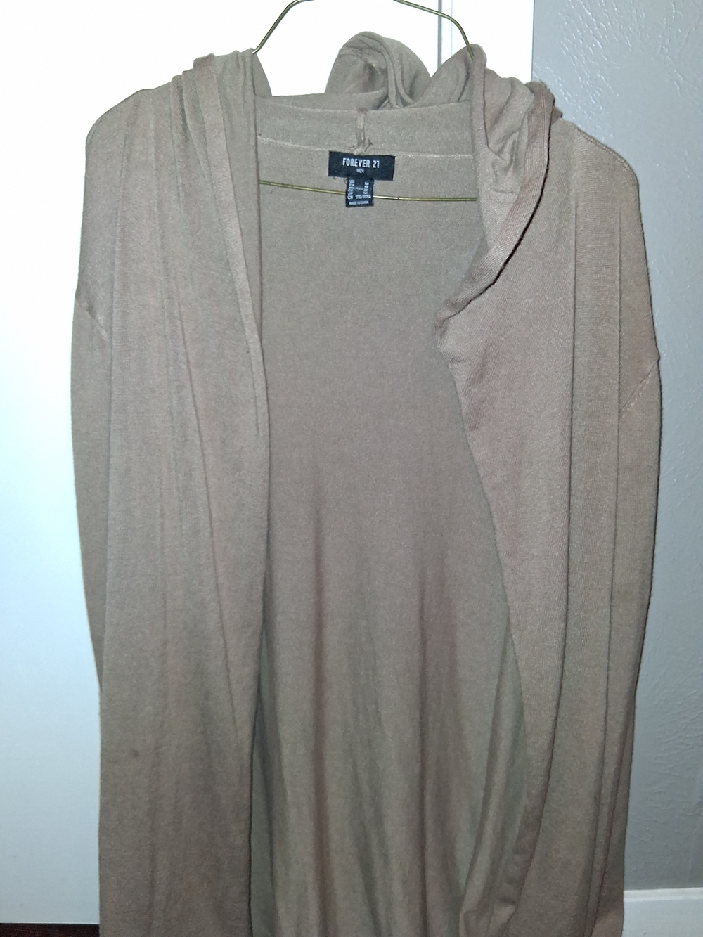 Forever 21 Taupe Hooded Open-Front Cardigan